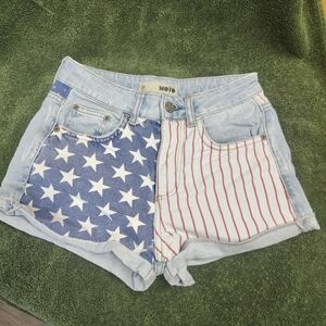 Topshop Moto Petite Womens Denim Shorts Size 4 Patriotic Stars Stripes Fashion ©